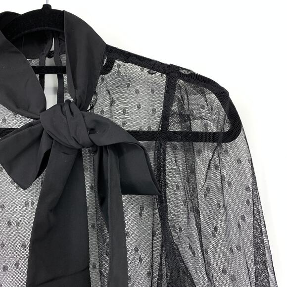 Express Long Sleeve Sheer Bow Blouse Womens Size Small Black Polka Dot - Picture 3 of 5